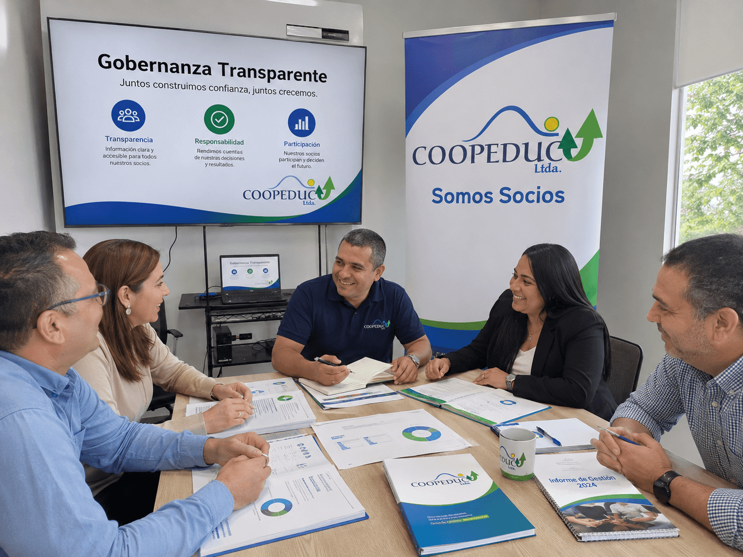 Directivos de COOPEDUC en sesión institucional — transparencia y gobernanza